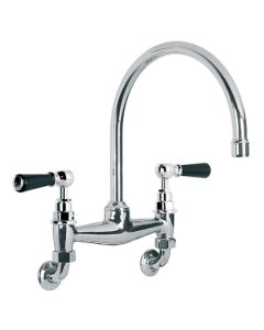 Lefroy Brooks BL 1518 Classic Wall Mounted Basin Bridge Mixer with Black Levers and 91/2" Spout
