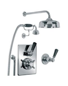 Lefroy Brooks BL 8716 Concealed Black Lever Thermostatic Mixing Valve, 8" Apron Rose and Handset