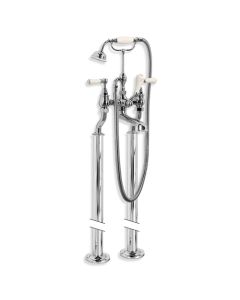 Lefroy Brooks WL 1144 Classic White Bath Shower Mixer 3/4" with Standpipes and Extended Cranked Legs