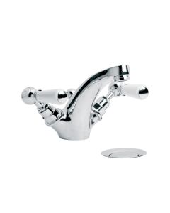 Lefroy Brooks WL 1185 Classic Basin Monobloc with White Levers and Pop-up Waste