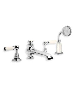 Lefroy Brooks WL 1250 Classic White Lever Four Hole Bath Set with Diverter and Pull-out Shower