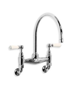 Lefroy Brooks WL 1518 Classic Wall Mounted Basin Bridge Mixer with White Levers and 91/2" Spout