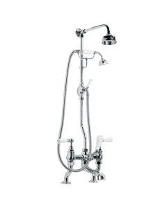 Lefroy Brooks WL 1700 Classic White Lever Bath Shower Mixer (3/4") with Riser, Diverter, Hand Shower and 5" Rose