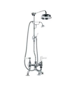 Lefroy Brooks WL 1701 Classic White Lever Bath Shower Mixer (3/4") with Riser, Diverter, Hand Shower and 8" Rose