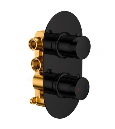 RAK Ceramics Round Dual Outlet 2 Handle Thermostatic Concealed Shower Valve in Black