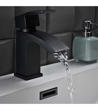 Scudo Descent Deck Mounted 1 Handle Basin Mixer w/ Waste - Matt Black
