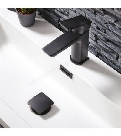 Scudo Square Unslotted Sprung Basin Waste - Matt Black