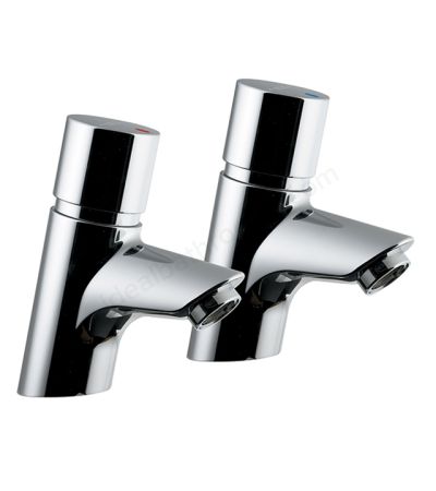 Armitage Shanks Avon 21 Inclined Non-Concussive Basin Pillar Taps (pair) With Dual Hot And Cold Indices Per Tap, Self Closing Push Button, Water Saving Anti-Vandal Spout Regulated To 3.7 Litres Per Minute
