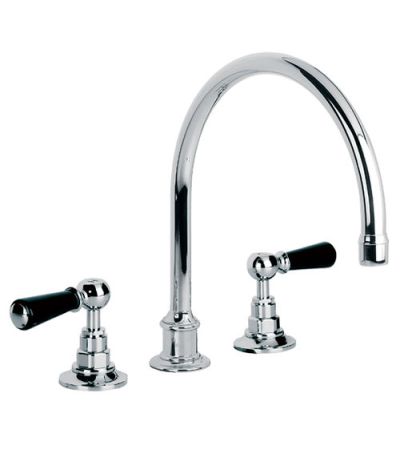 Lefroy Brooks BL 1560 Black Ceramic Lever Kitchen Three Hole Mixer