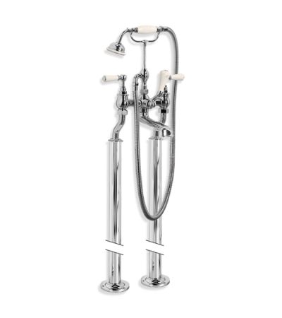 Lefroy Brooks WL 1144 Classic White Bath Shower Mixer 3/4" with Standpipes and Extended Cranked Legs