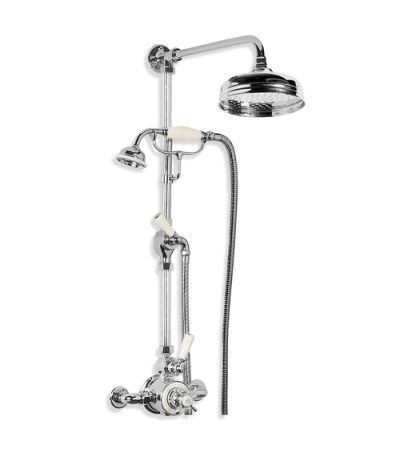 Lefroy Brooks BL 8704 Exposed Black Lever Thermostatic Mixing Valve with Riser Kit, Handset, Lever Diverter, 8" Rose and Adjustable Riser Pipe Bracket