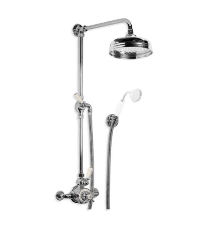 Lefroy Brooks GD 8724 Exposed Godolphin Thermostatic Mixing Valve with 8" Rose, Wall Bracket, Lever Diverter and Adjustable Riser Pipe Bracket<br> Exposed Godolphin Thermostatic Mixing Valve with 8" Rose, Wall Bracket, Lever Diverter and Adjustable Riser 