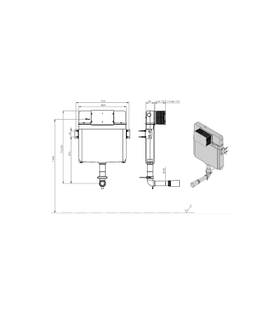Saneux 732mm/85mm Ultra Slim Cistern