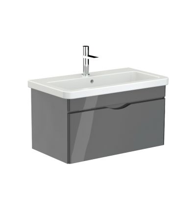 One Drawer Wall Hung Unit Gloss Grey 80cm
