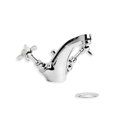 Lefroy Brooks LB 1185 Basin Monobloc with Pop-up Waste<br> <br> Classic Basin Monobloc with Pop-up Waste <br> Deck Mounted, Cross Handle, One Hole<br> <br> Available finishes: Silver Nickel, Chromium Plate, Antique Gold<br>