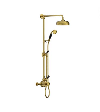 Lefroy Brooks BL 8744 Classic Black Thermostatic Valve With Riser, 8" Rose & Hand Shower On Sliding Riser Bracket