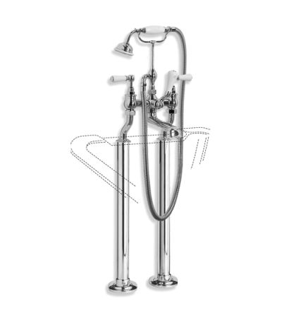 Lefroy Brooks WL 1145 Classic White Lever Bath Shower Mixer with Standpipe Sleeves and Adjustable Baseplates for Rim Mounting