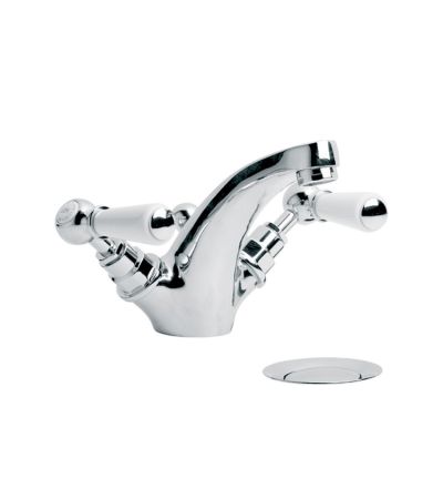 Lefroy Brooks WL 1185 Classic Basin Monobloc with White Levers and Pop-up Waste