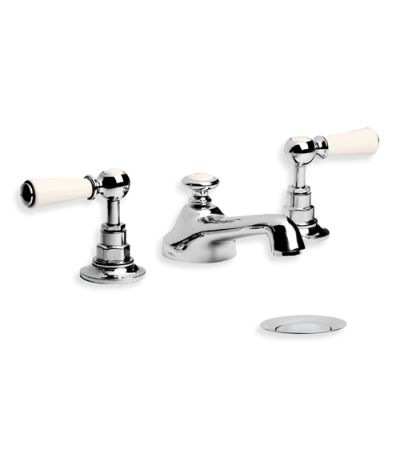 Lefroy Brooks WL 1220 Classic White Lever Three Hole Basin Mixer with Pop-up Waste