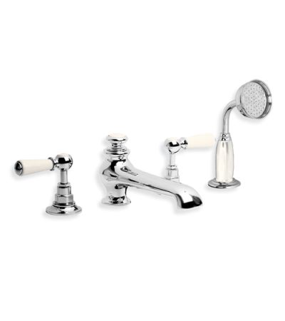Lefroy Brooks WL 1250 Classic White Lever Four Hole Bath Set with Diverter and Pull-out Shower