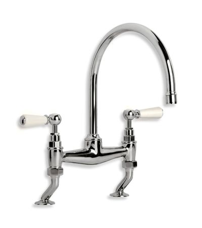 Lefroy Brooks WL 1517 Classic Basin Bridge Mixer with White Levers and 91/2" Spout