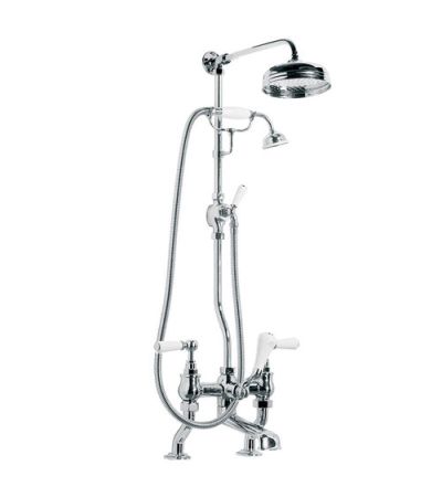 Lefroy Brooks WL 1701 Classic White Lever Bath Shower Mixer (3/4") with Riser, Diverter, Hand Shower and 8" Rose
