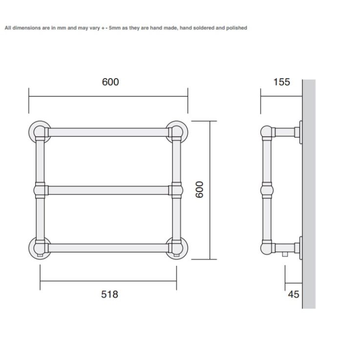 Towel radiator height from floor outlet