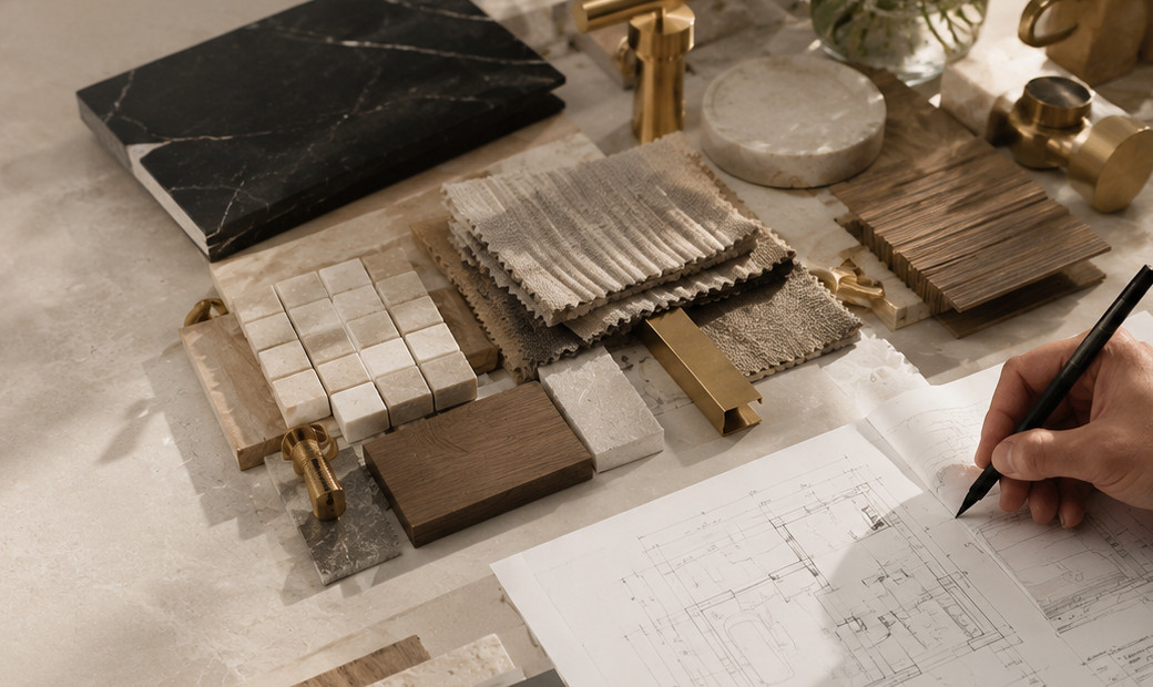 Interior samples and bathroom design plans
